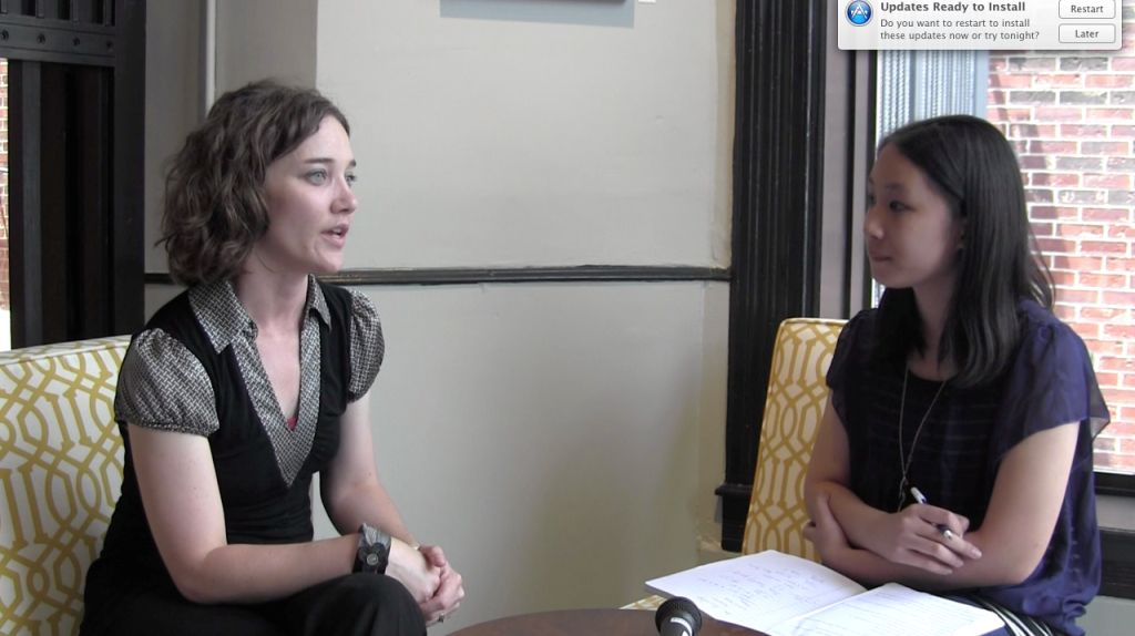 Huang Jiayue (right) interviewing a subject during her internship in a news agency